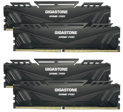 【DDR4 RAM】GIGASTONE Game PRO 32GB Kit (4x8GB) DDR4 3200MHz PC4-25600 CL 16-18-18-40 Intel XMP 2.0 AMD Ryzen 1.35V UDIMM 288 Pin Unbuffered Non ECC High Performance Gaming Desktop Memory - Black