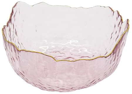 BURLOE Rosado,1050ml, Cuenco De Vidrio con Borde Dorado, Tazones Postre Ensaladera 300ML / 750ML 1050ML Redondo para Ensalada, Postre, Bocadillos Frutas, Decoración Apilable Redonda