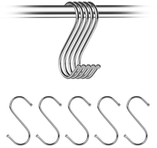 FOMGIIN 10PCS Stainless Steel S Hook - Metal S Shaped Heavy Duty Hanging Sturdy Hooks for Clothes, Towel, Meat - S-Hooks Hangers Small with Round Ball Ends for Home Kitchen, Office, Bathroom, Bedroom