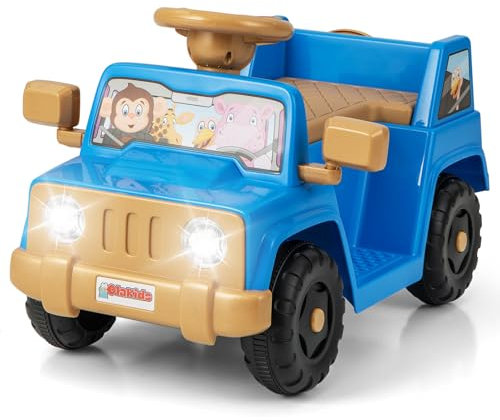 COSTWAY 6V Kids Ride on Car, Electric Ride on Toy Jeep with Sound Effects, Storage Cup & Case, Battery Powered Toddler Vehicle for Ages 18 Months+ (Blue)