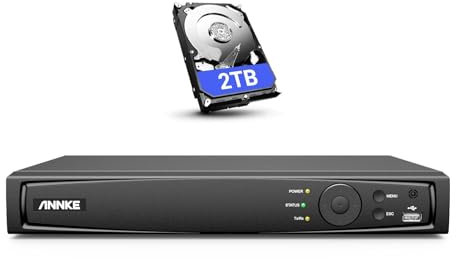 ANNKE NVR PoE 4K, sistema de cámara CCTV de 8 canales con disco duro de 2 TB compatible con cámara IP PoE HD de 12MP/8MP/6MP/5MP/4MP/3K, grabadora de video en red para grabación de vigilancia 24/7