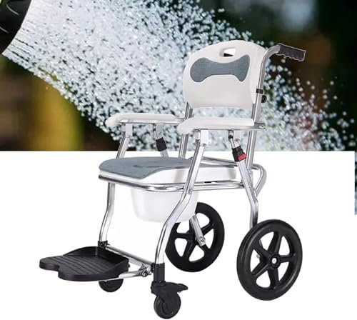 SULQING Klappbarer Dusch- und Toilettenrollstuhl, klappbarer Reise-Duschrollstuhl, Toilettenrollstuhl, Toilettensitz, Duschtöpfchen, Transportstuhl, Baderollstuhl