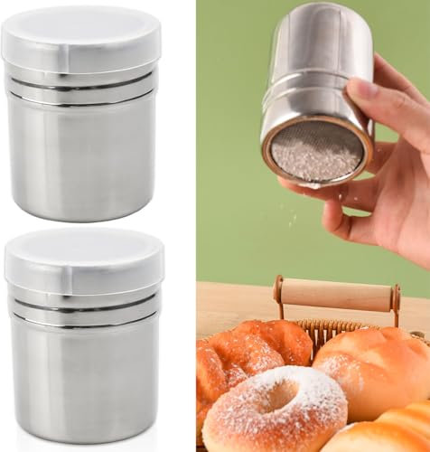 Flour Shaker,Stainless Container Sifter,Chocolate Shaker for Cappuccino,Coffee Powder Dispenser Icing Sugar Shakers with Fine Steel Mesh Sieve Chocolate Powder Shaker Flour Sifter for Kitchen Craft