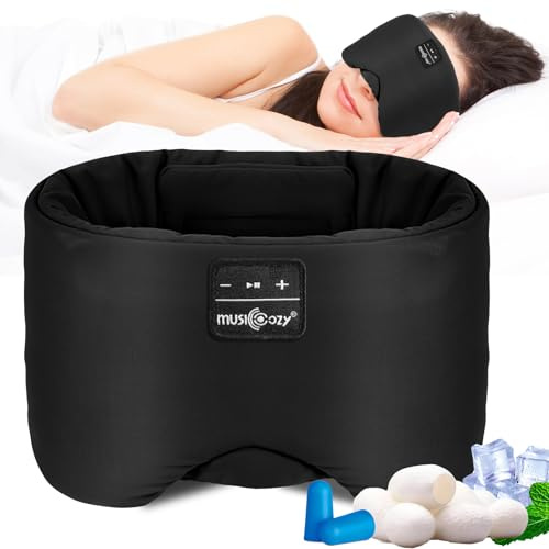 Musicozy Schlafmaske mit Bluetooth-Kopfhörern, 100 % Verdunkelung, Augenmaske, Kopfhörer für Männer und Frauen, weiche Schlaf-Kopfhörer, Bluetooth-Augenmaske zum Schlafen, Reisen, Entspannen, Yoga