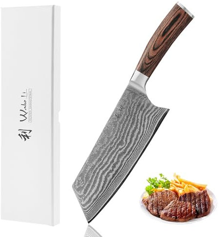 Wakoli EDIB Chinesisches Kochmesser aus echtem Damaststahl (VG10 Kern) mit 19 cm Klinge – Scharf & ausgewogen – Damastmesser mit Pakkaholzgriff in Geschenkbox – Küchenmesser für Fleisch, Fisch, Gemüse