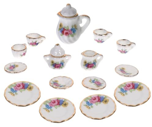 JOINPAYA 15 Stück Mini Porzellan Geschirr: Miniatur Geschirr Puppenküche puppengeschirr Puppenhaus wichtel Zubehör Simulation Modell Teeservice Teekannen Set Küche Puppenhaus