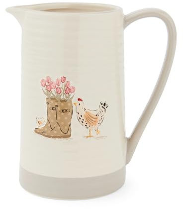 Cooksmart Hen House Lane Large Jug | British Designed Farmhouse Kitchenware | Embossed Stoneware Jug with Ribbed Body | Rustic Countryside Style | Dishwasher & Microwave Safe