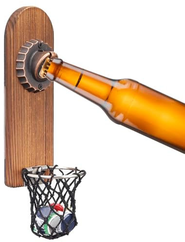 Apribottiglie Magnetico da Parete, Apertura a Bottiglia da Birra in Legno con Raccoglitore, Cavatappi da Muro per Gadget Accessorio da Bar o Casa