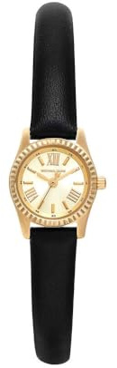 Michael Kors Reloj Lexington para Mujer, Movimiento de Cuarzo de Tres Agujas de 19 mm con Correa de Acero Inoxidable o Piel, Negro y Dorado, 19 mm