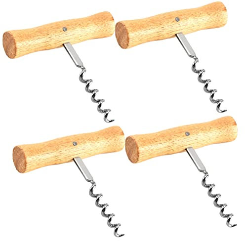 LIFKOME Abridor de Vino Multifunción de Acero Inoxidable y Madera 4 Piezas, Estilo Simple y Elegante, Adecuado para Camping y Uso en Casa