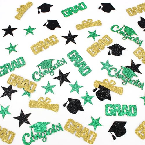 Vofrise Glitter Graduation Confetti 2026 Green Graduation Decorations Grad Cap Star Congrats Grad Table Scatter for Grad Party Decorations 2026