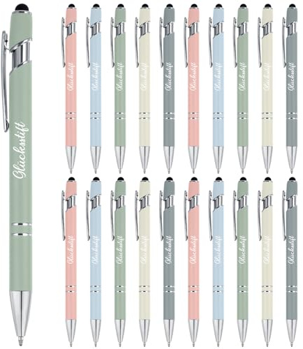 Tenare 20 Stück Glücksstift Schwarze Tinte | Sanfte Farben | Kugelschreiber mit Touchpen, Inspirierende Druckkugelschreiber, für Prüfung Abitur Aufmunterung Genesung Kollegen Familien