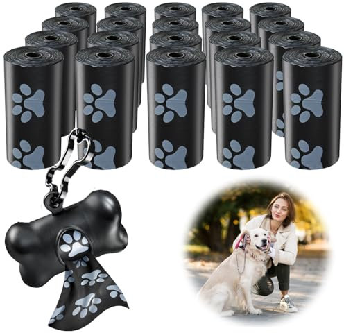 Zephyra Sacchetti igienici per cani 300 pezzi, biodegradabili e impermeabili, extra resistenti con dispenser, ideali per passeggiate e attività all’aperto, colore nero