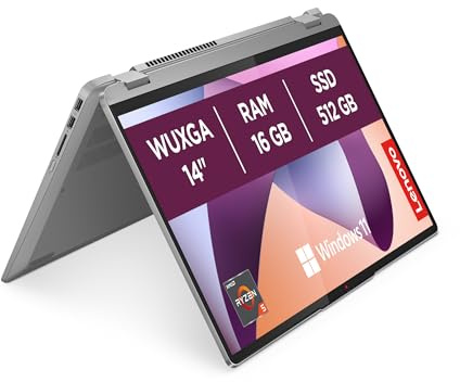 Lenovo IdeaPad Flex 5 Gen 8 Ordenador Portátil Táctil Convertible 14 WUXGA (AMD Ryzen 5 5625U, AMD Radeon Graphics, 16 GB RAM, 512 GB SSD, 60 Hz, Wi-Fi 6, Win 11 Home) Teclado QWERTY Español – Gris