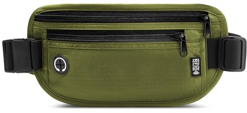 GlasFlength Flache Bauchtasche mit RFID Blocker, Diebstahlsicher Geldgürtel für Damen und Herren wasserdichte Tasche für Reisepass Diebstahlsichere Gürteltasche für Reise Sport (Olive)