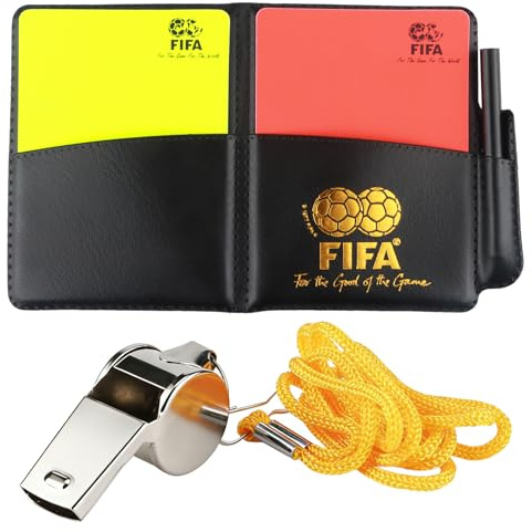HO-SFSM Cartellini Arbitro Calcio Kit, Cartellino Rosso Cartellino Giallo con Accessori Penna e Custodia,Fischietto da Arbitro e Taccuino Arbitro per Partite di Calcio e Sport Scolastici