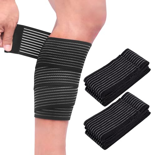 2 PCS Extra Long Elastic Knee Leg Support Bandage, Black Adjustable Leg Compression Thigh Compression Sleeve,Knee Wrap for Legs Plantar Fasciitis Joint Pain Basketball Running Soccer Football