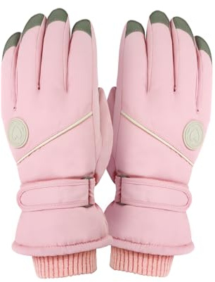 Feelorna Ski Gloves for Women, Winter Thermal Touchscreen Waterproof Gloves with Adjustable Wristband, Plush Lining Windproof Warm Snowboard Snow Glove for Skiing Cycling Running (pink)