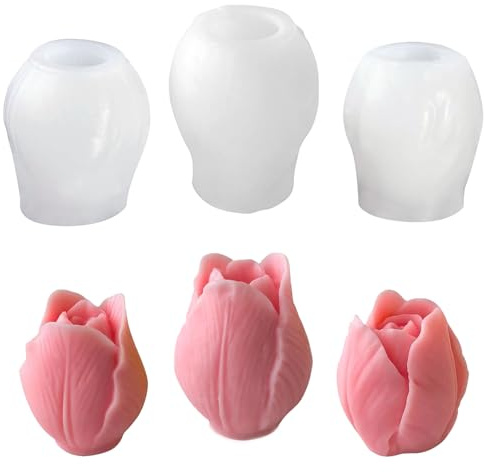 3D Silikonblomform, 3 3D Tulpanform för vaxljus, Silikonformer för Tulpanvaxljus, Form för handgjorda såpstycken, för handgjorda resinhantverk