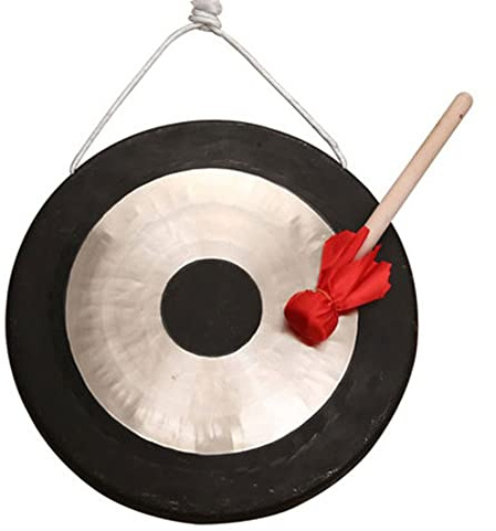 Gong de mano latón, con mazo, gong y cobre, platillos instrumento Feng Shui chino, hechos a martillo redondo for percusión(40cm)