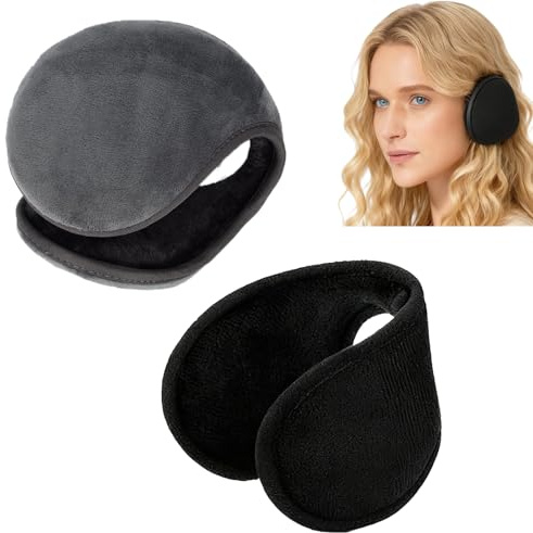 Yuwnd 2 Stück Ohrenwärmer, Ohrenschützer, Winter Warme Ohrenwärmer Fahrradhelm in Schwarz und Grau, Klassische Ohrwärmer für Männer Frauen Ideal für Outdoor Aktivitäten