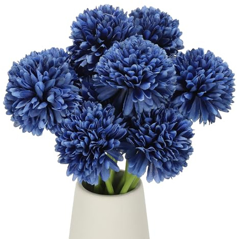 QUARKZMAN Künstliche Blumen - dunkelblaue Chrysantheme, 12 Stück | Seidenimitat-Deko-Kunstblumen für Flur, Fensterbank, Büro, Schlafzimmer und Wohnzimmer