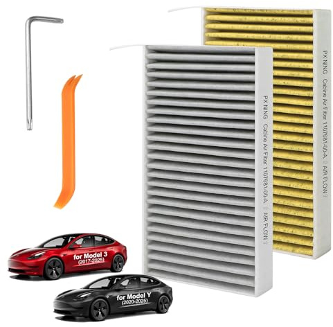 2 st. kupéfilter med aktivt kol kompatibel med Tesla Model 3 (2017–2025) & Tesla Model Y (2020–2025) – PM2.5 kabinluftfilter ersättning, OEM-filterersättning, luftfilter bil för CF12774,1107681-00-A