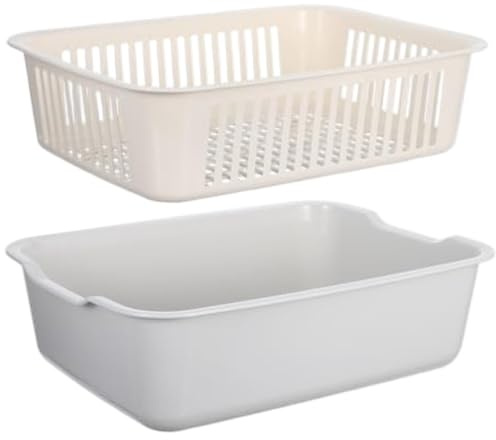 Cesto scolapasta a doppio strato per frutta e verdura, in plastica, con design salvaspazio, 38,7 x 28,7 x 11,7 cm, cachi