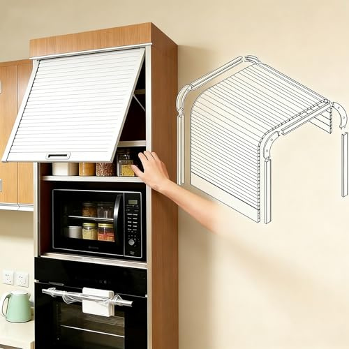 White Custom Kitchen Cabinet Tambour Door Kit,Wxh_24x20 (61x50.8cm) Retractable Flexible Pull-Down Roll Up Doors with Track, Smooth Sliding Roller Shutter Kitchen Door