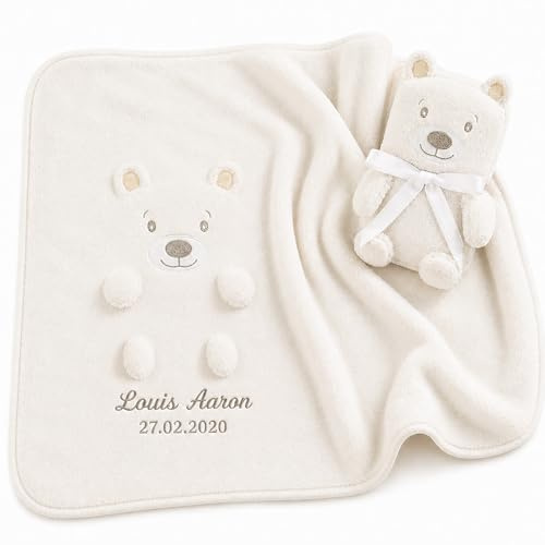 Babykajo Babydecke personalisiert – 2in1 Babydecke Wird zusammengerollt zum Tierchen – Perfektes Baby Geschenk zur Geburt für Jungen und Mädchen!