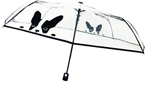 SMATI Parapluie Pliant Transparent - motif Chien (Bouledogue français) - Ouverture Automatique - Compact - Solide - Résistant au Vent - Dessin et Modèle déposé
