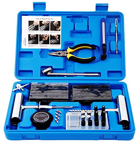 Autown Kit di Riparazione Pneumatici, Kit di Riparazione Pneumatici da 68 Pezzi per Auto, Kit di Riparazione Pneumatici Universale con Attrezzi per Riparare Forature E Tapparelle