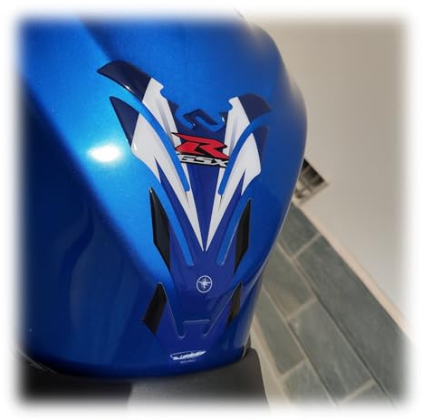 LABELBIKE - Autocollant 3D Moto Réservoir Protection et Décoration en Résine Compatible avec Suzuki GSX-R Couleur Bleu Blanc Noir