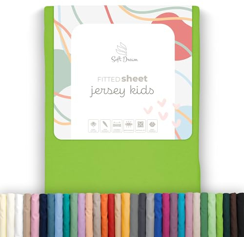 Soft Dream Lenzuolo con Angoli Cotone Jersey 80x180x20 cm, Lime | Elastico perimetrale, 150 g/m², OEKO-TEX, ideale per letto junior