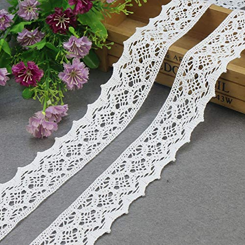 Yulakes 10 Yard 4.4cm Baumwolle spitzenband Vintage Häkelband Spitze Borte Häkelspitze Häkel-Borte Spitzenband für Nähen Handwerk Hochzeit Deko Scrapbooking Geschenkbox（Weiß）