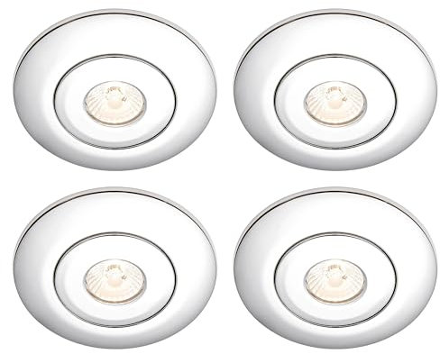 National Lighting Spotlight Hole Converter, Recessed Chrome Ceiling Lights, GU10 Halogen or LED, Dimmable Downlights Conversion Kit 65mm-125mm IP20 Rated - Pack of 4