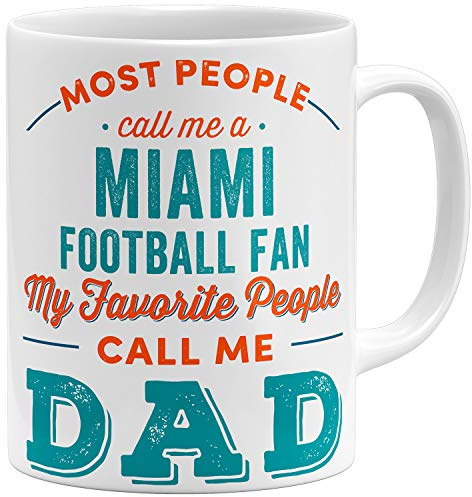 OM3® Miami-Fan Tasse - Keramik Becher - American Football Mug - 11oz 325ml - Beidseitig Bedruckt - Weiss