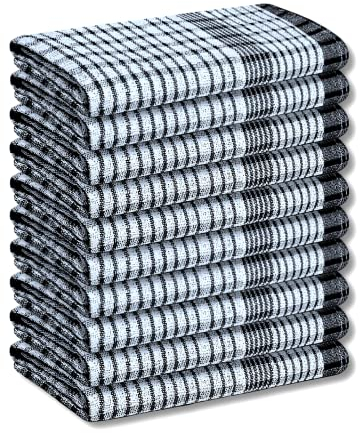 A & B TRADERS Wonderdry Tea Towels Kitchen Pack of 10, Cotton Absorbent Long Lasting Catering Bar Towel (Black)