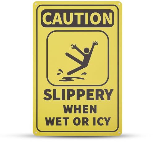 GLOBLELAND Caution Slippery When Wet or Icy Sign 20x30 cm 35 Mil Aluminum Warning Sign, UV Protected and Waterproof