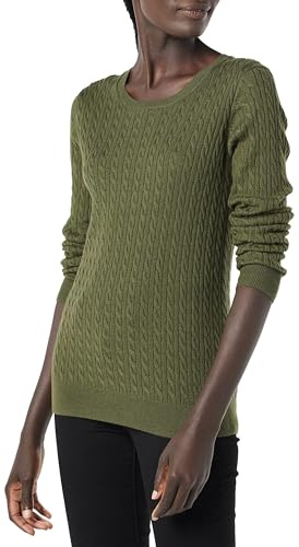 Amazon Essentials Jersey Ligero de Manga Larga de Punto Trenzado Mujer, Verde Oliva Oscuro, M