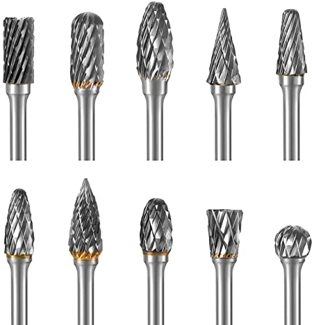 HPMAISON Hartmetall Frässtifte Set mit Doppelschnitt, 10 Stück Hartmetall Rotationsfräser Set mit 3mm Schaft für DIY Holzbearbeitung, Schnitzen, Metallpolieren, Gravur und Bohren