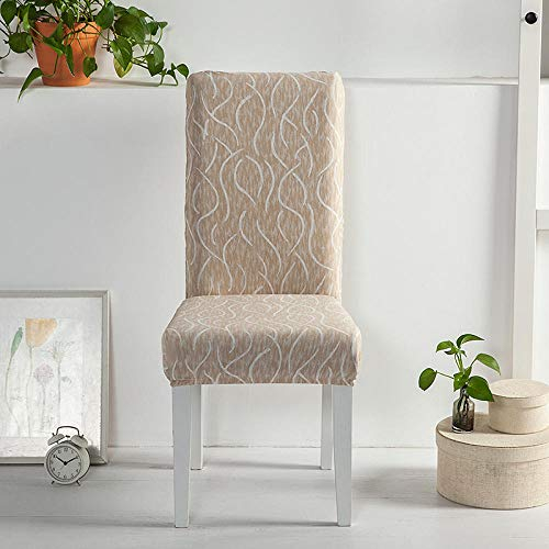 HNDXLHH Stuhlhussen 6er Set Hellbraune Wellen Hussen für Stühle Universal Stretch Stuhlhusse Moderne Beschützer Stuhlbezug Elastic Abnehmbare Waschbar Stuhlüberzug Sehr Pflegeleicht und Langlebig