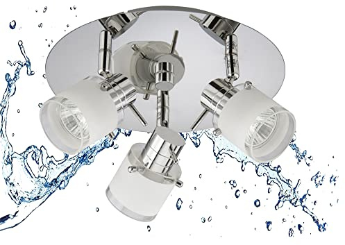 Trango 3-flammig 1006R-6KSD Rondell LED Badleuchte IP44 *RONNY* Bad Deckenleuchte - inkl. 3x 5 Watt 3-Stufen dimmbar 6000K Tageslichtweiß GU10 LED Leuchtmittel, Chrom Deckenstrahler, Spots schwenkbar