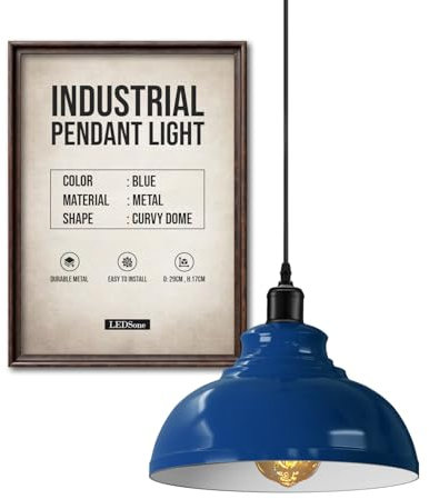 LEDSone Lámpara colgante industrial retro vintage, lámpara de techo, pantalla de metal para restaurante, sala de estar, dormitorio, cocina, bar, pasillo. (Azul marino)