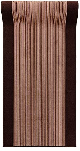Mazovia rutschfest Teppich Läufer Flur - Modern Streifen Muster Teppichläufer - Kurzflor Flurläufer für Vorzimmer, Schlafzimmer, Küche - ÖKO-TEX Zertifiziert - Meterware Braun - 67 x 475 cm