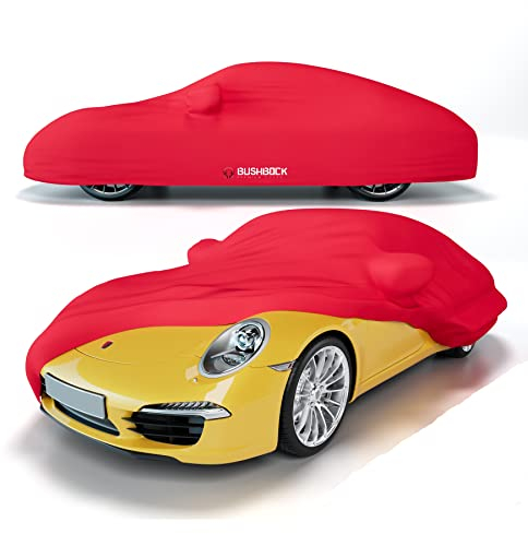 BUSHBOCK Premium Housse de Voiture d'intérieur Compatible avec Les principales Voitures, Tissu Élastique, Respirant et Anti-Poussière, Doublure Douce, Ajustement Serré (Rouge, M)