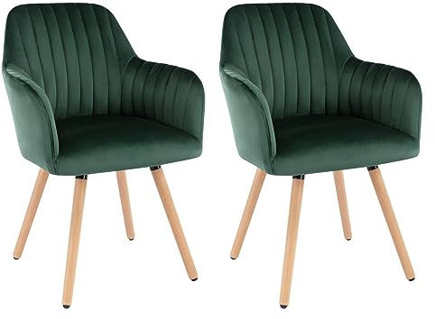Vente-unique - Lot de 2 chaises avec accoudoirs en Velours et Pieds Bois de hêtre - Vert foncé - Eleana - Salle à Manger