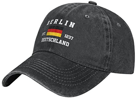 Washed Denim Berlin Deutschland Flagge Baseball Cap Herren Schwarz Vintage Baumwolle Hut Unisex Papa Trucker Hüte Damen, #348, M/Einheitsgröße