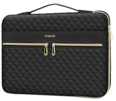 MOSISO 360 Protective Laptop Hülle Kompatibel mit MacBook Air/Pro, 13-13,3 Zoll Notebook, Pro 14 M5 M4 M3 M2 M1 2025-2021, Square Quilted Seite Offen Bag mit 3 Pockets&Handgriff&Gürtel, Schwarz