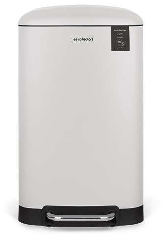 Les Collectors Mülleimer N°728, 30 L, passend für 30–50-Liter-Säcke, Küchen-Tretabfalleimer Edelstahl, Fassungsvermögen, herausnehmbarer Inneneimer, elegantes Design, mattes Finish, Weiß
